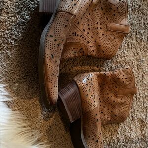 Reba Brown Perforated Ankle Booties
